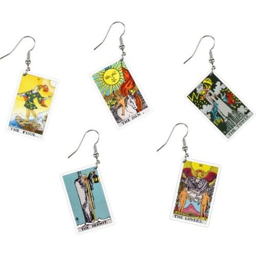 Vintage Lucky Tarot Earrings Dangle Funny Cards Unique Acrylic Earrings for Women Fashion Jewelry Fate Divination Wholesale 2021