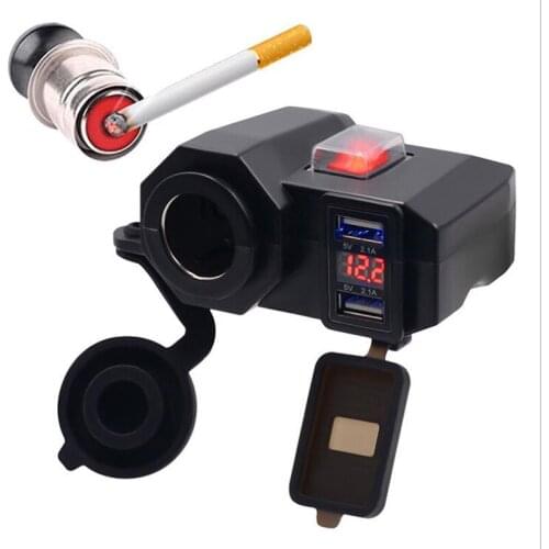 Motorcycle cigarette lighter mobile phone charger dual socket USB charger LED voltmeter adapter waterproof charger