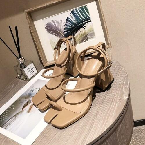 Women Sandals Block Heels New Retro Rubber Square Open Toe Wear-resistant Flip Flops Roman High Heels Buckle Slingbacks
