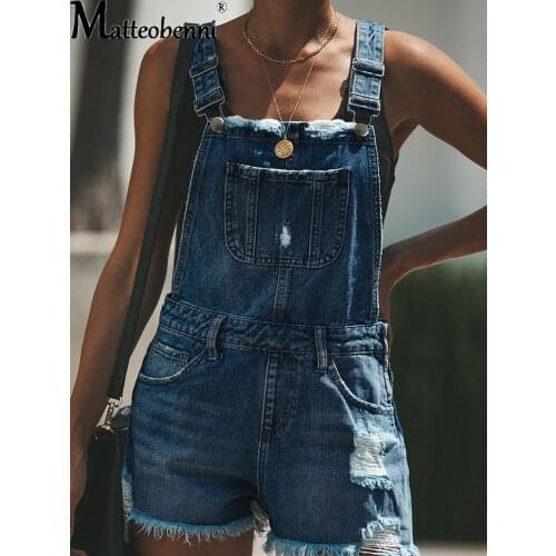 Short Denim Overalls Women Hole Short Jumpsuit High Waist Casual Jeans Playsuit 2021 Summer Washed Straps Jeans Romper Salopette
