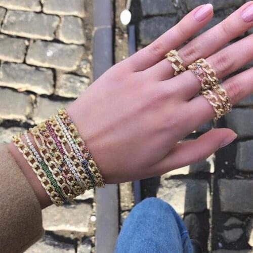 Thin 1 Raw Cz Miami Cuban Chain bracelet White Rainbow cz chains hip hop Rock 2021 New women luxury jewelry