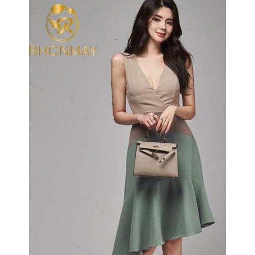 New Women Mermaid Dress 2020 Fashion Summer Patchwork V Neck Irregular Dress Vintage Female Sleeveless Elegant Party Vestidos