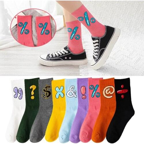 Funny punctuation pattern cute Korean female girl ankle cartoon cartoon Hawaiian autumn cotton short fashion 1 pair of socks