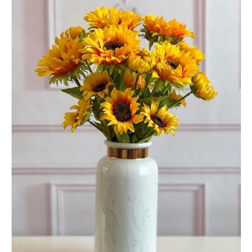 10pcs Artificial 3Heads Sunflower Fake Flower Simulation Flower Plant Bonsai Wedding Decoration INS Wind Home Decoration Flores