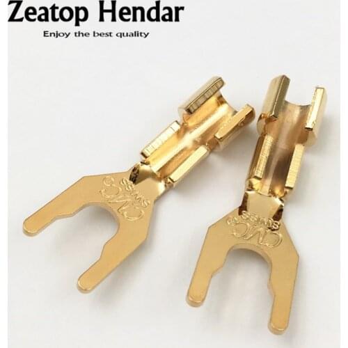 100Pcs Brass HIFI CMC Speaker Y Spade Fork Connector Plug U Type Banana Plug Speaker Amplifier Terminal Socket Gold Plated