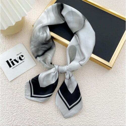 2021 Small Square Silk Satin Head Hair Scarf Bandana Women Fashion Abstract Pattern Neck Bag Handle Scarves for Ladies Headscarf