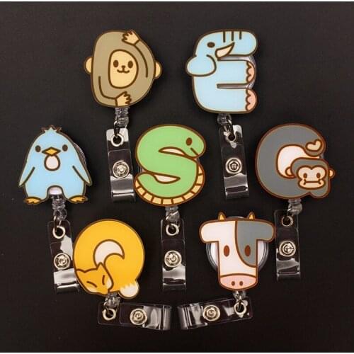 The 26 Letter A-Z Animal Style Retractable Badge Reel For Nurse&Doctor Card Holder Office&Hospital Supplies Boy&Girl Name Card