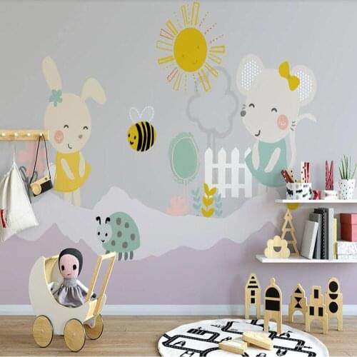 Milofi custom 3D wallpaper mural cartoon rabbit illustration childrens room background wall for living room bedroom decoration