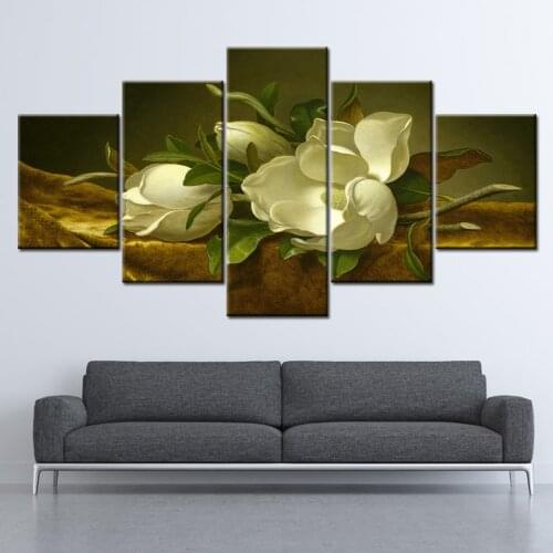 Canvas Painting Magnolia flower on gold velvet 5 Pieces Wall Art Painting Modular Wallpapers Poster Print living room Home Decor