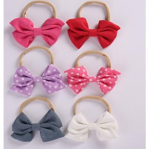6pcs/lot 0-1-2-3-4-5Y Baby Girls Nylon Headbands Fashion Girls Bows Cotton Nylon Head Bands Knotbows Soffest Head Wear Hair Band