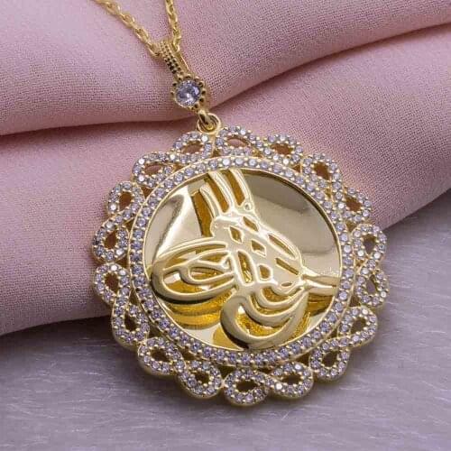 925 Sterling Silver Gold Plated Women Necklace with Circular Ottoman Sign