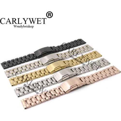 CARLYWET 14 16 18 19 20 22 24 26 28mm Silver Black Two Tone Rose Gold Wrist Watch Band Bracelet For Rolex Omega Longines Tissot
