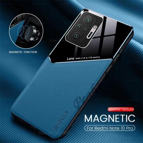 Redmy note10 pro case leather texture car magnetic holder cases for xiaomi redmi note 10 pro soft silicon frame shockproof coque