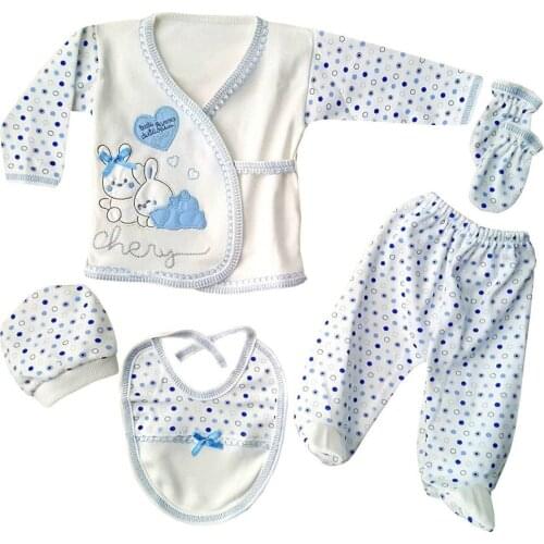 Chery Heart Rabbit 5 Piece Baby Hospital Output Set-Light Blue