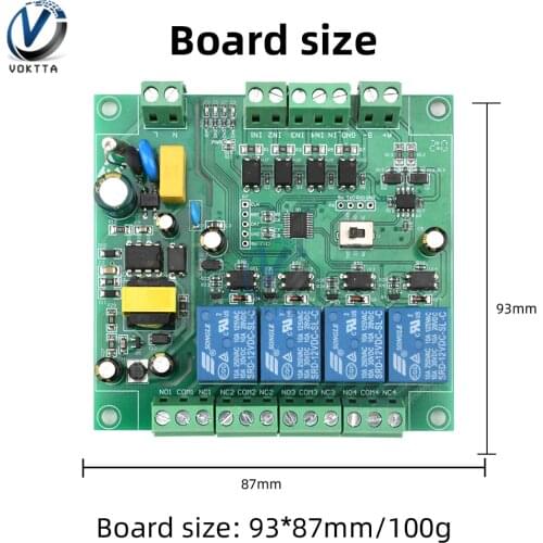 AC 220V Modbus RTU 4-way Relay Module RS485/TTL UART Four-Way Input Output Support Standard Modbus RTU Protocol for Home Power