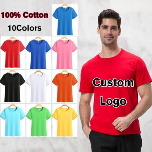 100% cotton Men T Shirt DIY Custom Logo Printed Womens Casual Tops Tees Short Sleeve 10Colors
