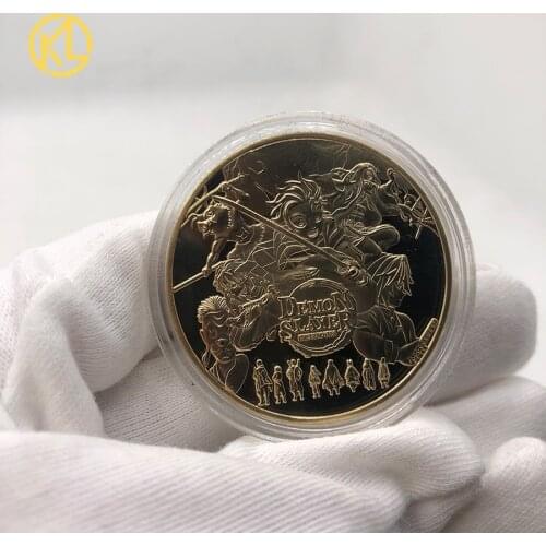 Anime Demon Slayer Classic Film Characters Nice Printing Gold Plated Coin Collectibles Medal Original Coin Gift for Anime fans