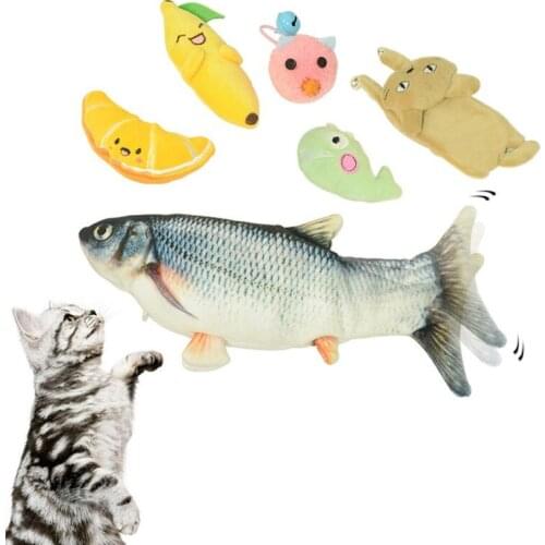 Pet Cat USB Rechargeable Electric Wagging Tail Simulation Fish Carrot 6-piece Suit (each Fish Comes With Three Bags Of Catnip