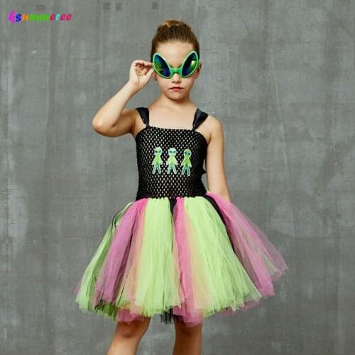 Alien Space Inspired Girl Tutu Costume Dress Holiday Pageant Birthday Halloween Girls Dress Party Princess Kids Fancy Clothes