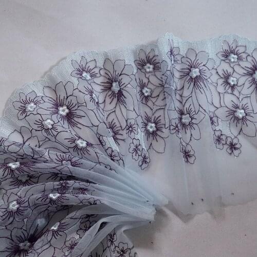 1Meter 18CM Wide Soft Mesh Plum Blossom Flowers Embroidery Lace Fabric Gray Trim For Bra Lingerie Underwear Dolls Dress Ribbon