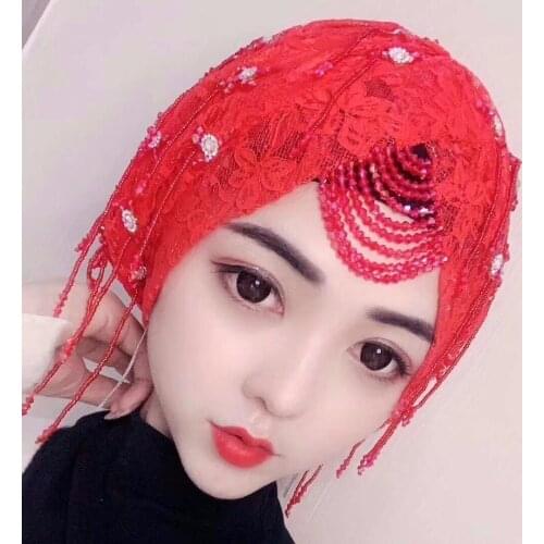 Discount Beading Lace Turbans Islanmic Moslem Lady Hijab Caps