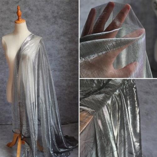 Lace56 1meter Fashion Silver Yarn Discoloration Iridescence Gauze Laser Fabric Wedding Designer Fabric Hollow Out Net Yarn