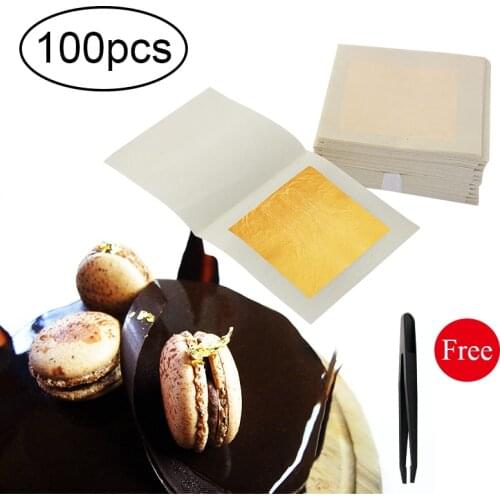 Edible Gold Leaf Real Gold Foil 100PCS 4.33x4.33cm for Arts Craft Paper Gilding Cake Decoration DIY 24K Edible Gold Foil Sheets