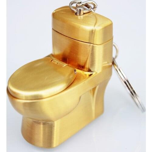 Mini Flush Toilet Lighter, Open Flame Butane Gas Lighter, Metal Toilet Key Chain Pendant Small Grinding Wheel Lighter Fun Toys