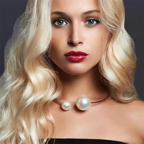 Fashion gold large simulation pearl necklace, suitable for women 2021 fashion Gothic torque Watch Jewelry punk Necklace
