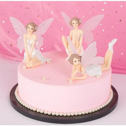Set of 3 Fairy Girls with Wings Cake Toppers Birthday Cake Decoration Kids Birthday Party Centerpiece Cake Decorating Supplies