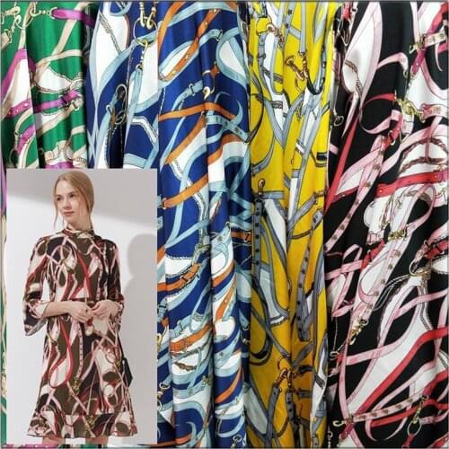 2021 New Satin Satin Shiny Chain Printing Ice Silk Spinning Thick Fabric Fashion Style Dress Trousers Ribbon Light Luxury Fabric