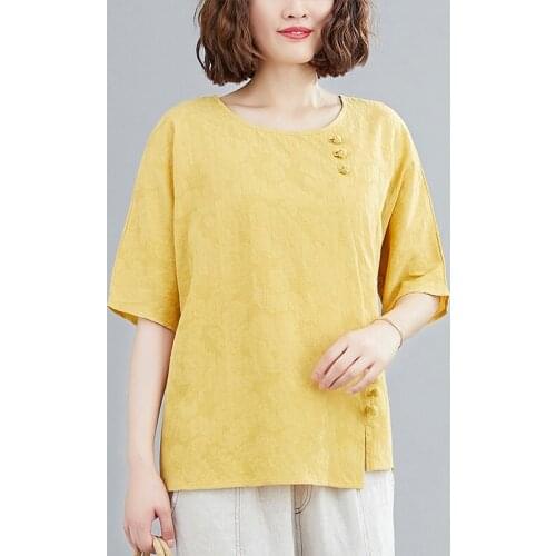 2021 New Traditional Chinese Style Vintage Improved Hanfu Top Oriental Clothing Women China Linen Blouse Plus Size KK3678