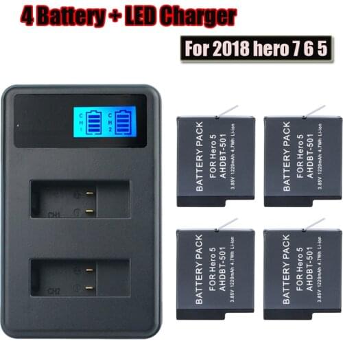 New AHDBT-501 Battery Kits with LCD intelligent Dual Slots Charger for GoPro Hero8 7 6 5 Black Sports Action Camera Accessories