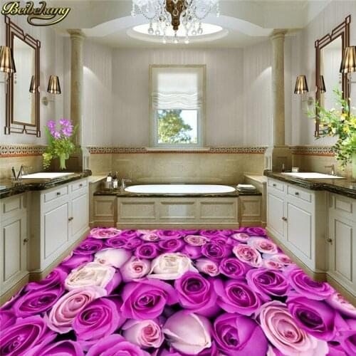 Beibehang Custom wallpaper wallpaper floor painted 3D romantic purple rose floor decoration painting papel de parede