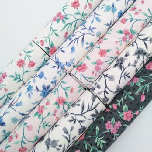 Onefly Wholesales Dropshipping Leather Supplier Flowers Printed Synthetic Faux leather Vinyl Fabric Sheets Felt Backing FZ164