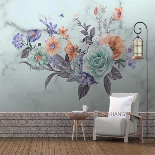 Peony new samples large mural 3d stereo mint green jewelry pearl oil painting flower TV backdrop sofa of the big hotels