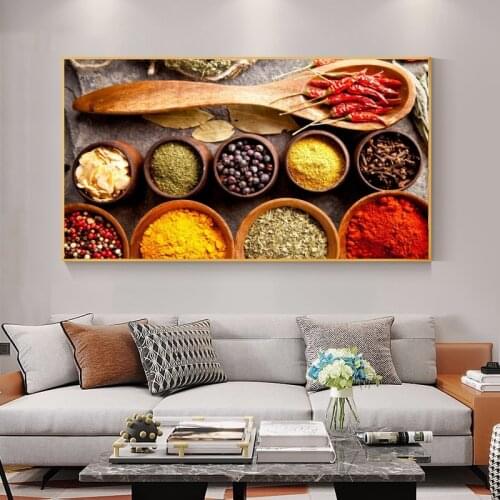 Food Painting Modern Grains Spices Spoon Peppers Poster and Print Kitchen Restaurant Home Decoration Wall Art Pictures