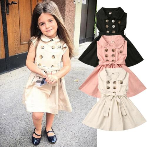 1-6Y Fashion Toddler Baby Girls Dress Button Sleeveless Pageant Bowknot Wedding Princess Party Dress New
