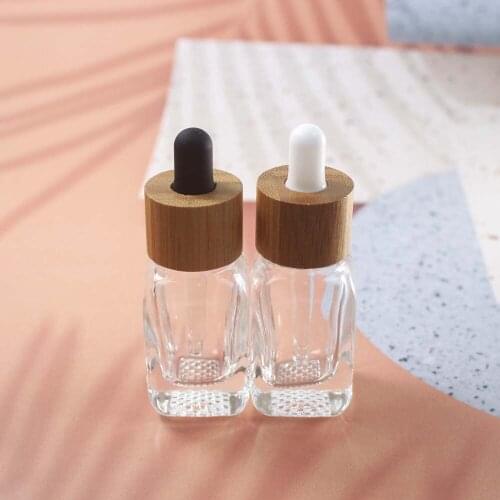 15ml Clear Rectangular Essential oOil Square Glass Bottle With Wooden Cap