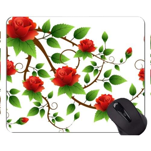 Rectangle Mouse Pad,Leaves rose red art -Stitched Edges