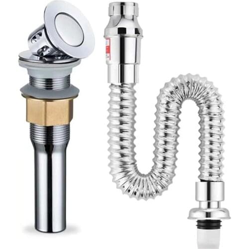 Sink Drain Pipe Stainless Steel Siphon Flexible Hose Sink Drains Bathroom Kitchen Basin Water Tube Pipe Set Sinkdrain Stopper