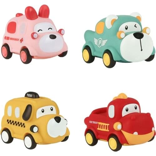 D7YD BPA Free Baby Car Montessori Interactive Animal Car Toy Plastic Cartoon Car Toy Interactive Dollhouse Model Inertia Car