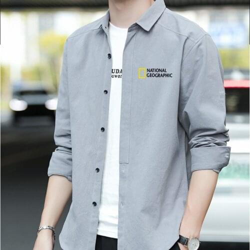 National Geographic shirt men 2021 Spring Autumn Casual Business Long Sleeve Shirts high quality Fashion hot sale chemise homme