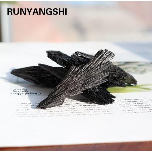 Runyangshi 1pc Natural Quartz Crystal Jet stone Cluster black tourmaline Mineral Specimen Healing Original ore mark