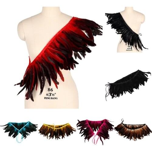 Victorian Real Feather Shawl Gothic Collar Cape Feather Shrug Shoulder Wrap Cape Collar with Ribbon Ties Cosplay Costume Party