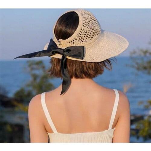 Summer Outdoor Beach Straw Cap 2021 Women Fashion Foldable Portable Wide Brim UV Protected Sun Hat Bowknot Straw Cap
