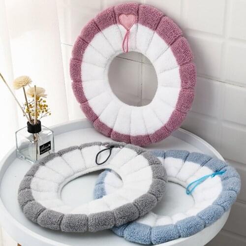 Bathroom Toilet Seat with Handle Closestool Washable Soft Winter Warmer Mat Pad Cushion Bidet Covers Toilet Accessories
