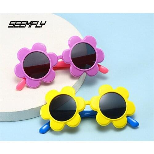 Seemfly Trendy Sunflower Silicone Children Polarized Sunglasses Cute Candy Color Round Frame Boys Girls Sun Glasses UV400 Shades