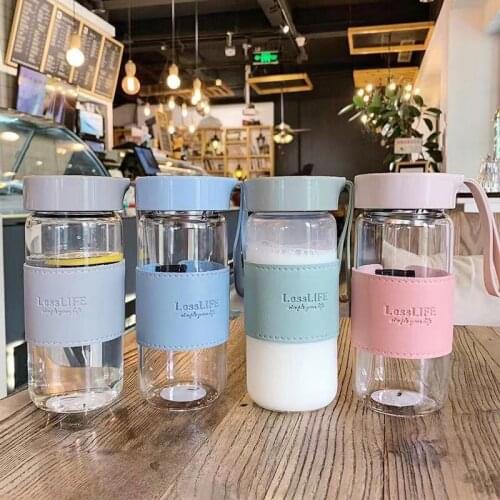 Glass Water Bottle Mini Kids Water Bottles Coffee Milk Mug Leakproof Cup with Tea Leak Portable Outdoor Travel Child Water Cups