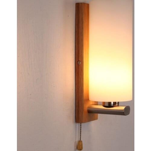 Northern Europe Style Wood&Glass LED Wall Light Lamps For Home Lighting Bedroom Bedside Cafe
